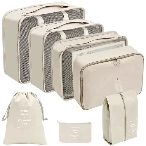 Set 7 cubos organizadores maleta color beige material Oxford equipaje cabina - Packflow