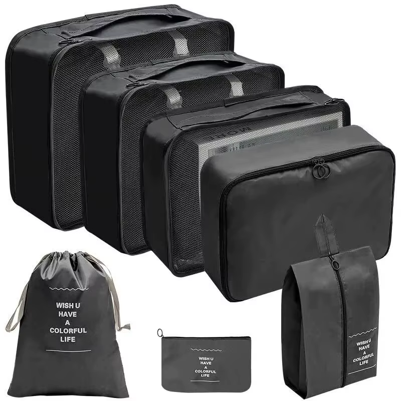 Set 7 cubos organizadores maleta color negro material Oxford equipaje cabina - Packflow