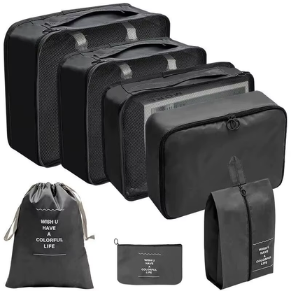 Set 7 cubos organizadores maleta color negro material Oxford equipaje cabina - Packflow
